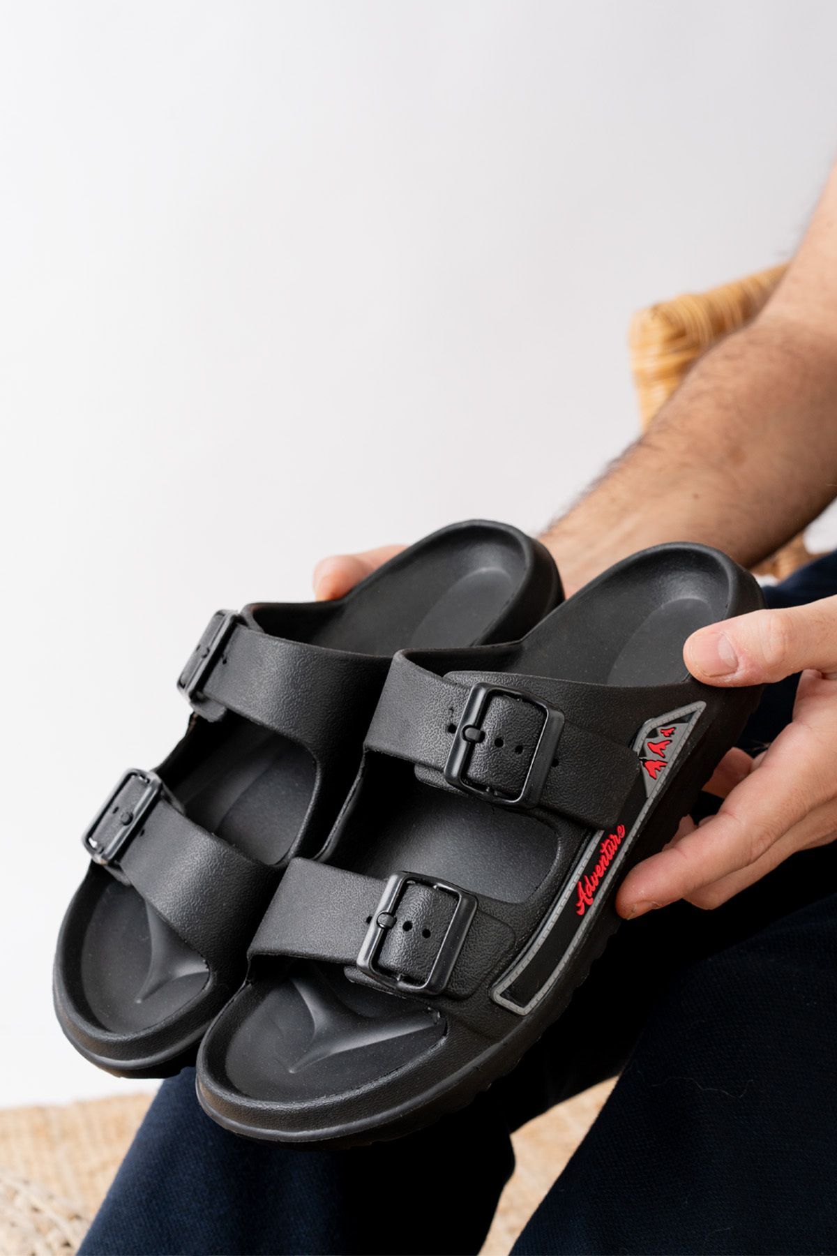 Çift Tokalı Kaymaz Kalın Taban Yumuşak Esnek Hafif Rahat Plaj Balkon Banyo Günlük Terlik SİYAH - 41