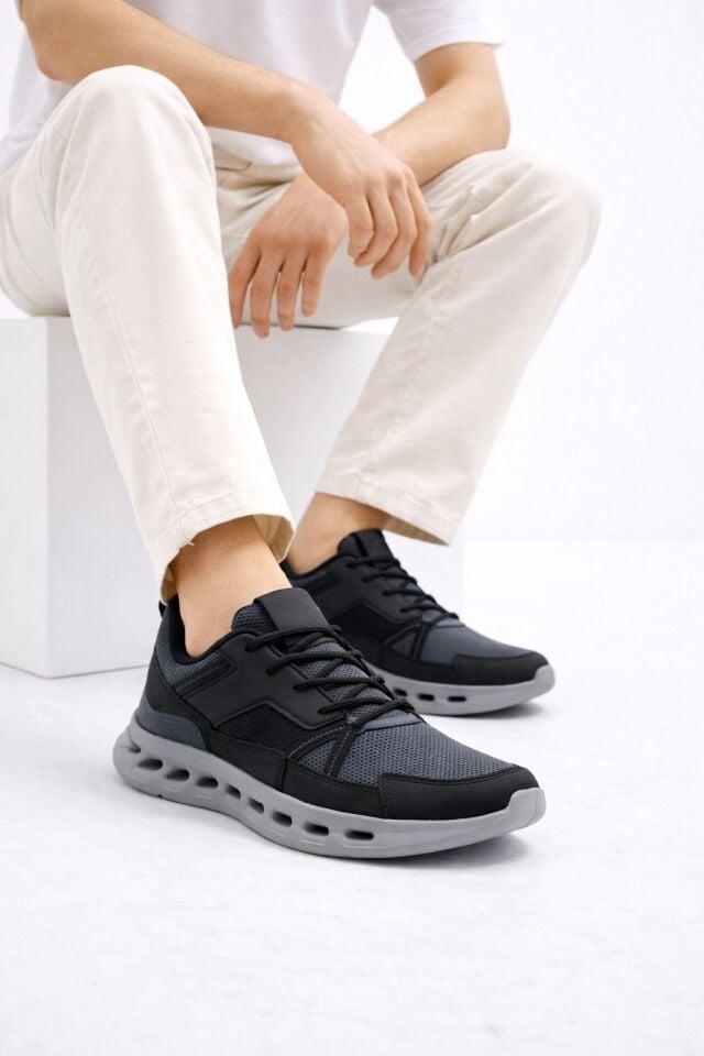 Erkek Beyaz Street Style Sneaker Hafif Esnek Taban Günlük Kullanım Spor Yürüyüş Ayakkabısı FÜME-SİYAH - 42