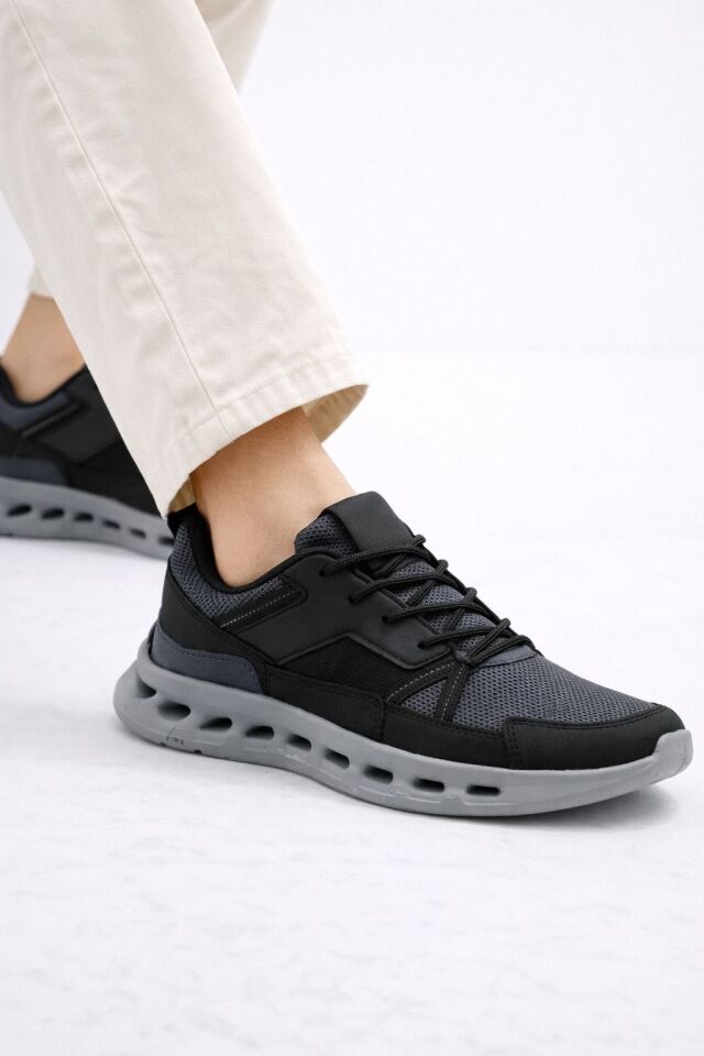 Erkek Beyaz Street Style Sneaker Hafif Esnek Taban Günlük Kullanım Spor Yürüyüş Ayakkabısı FÜME-SİYAH - 42