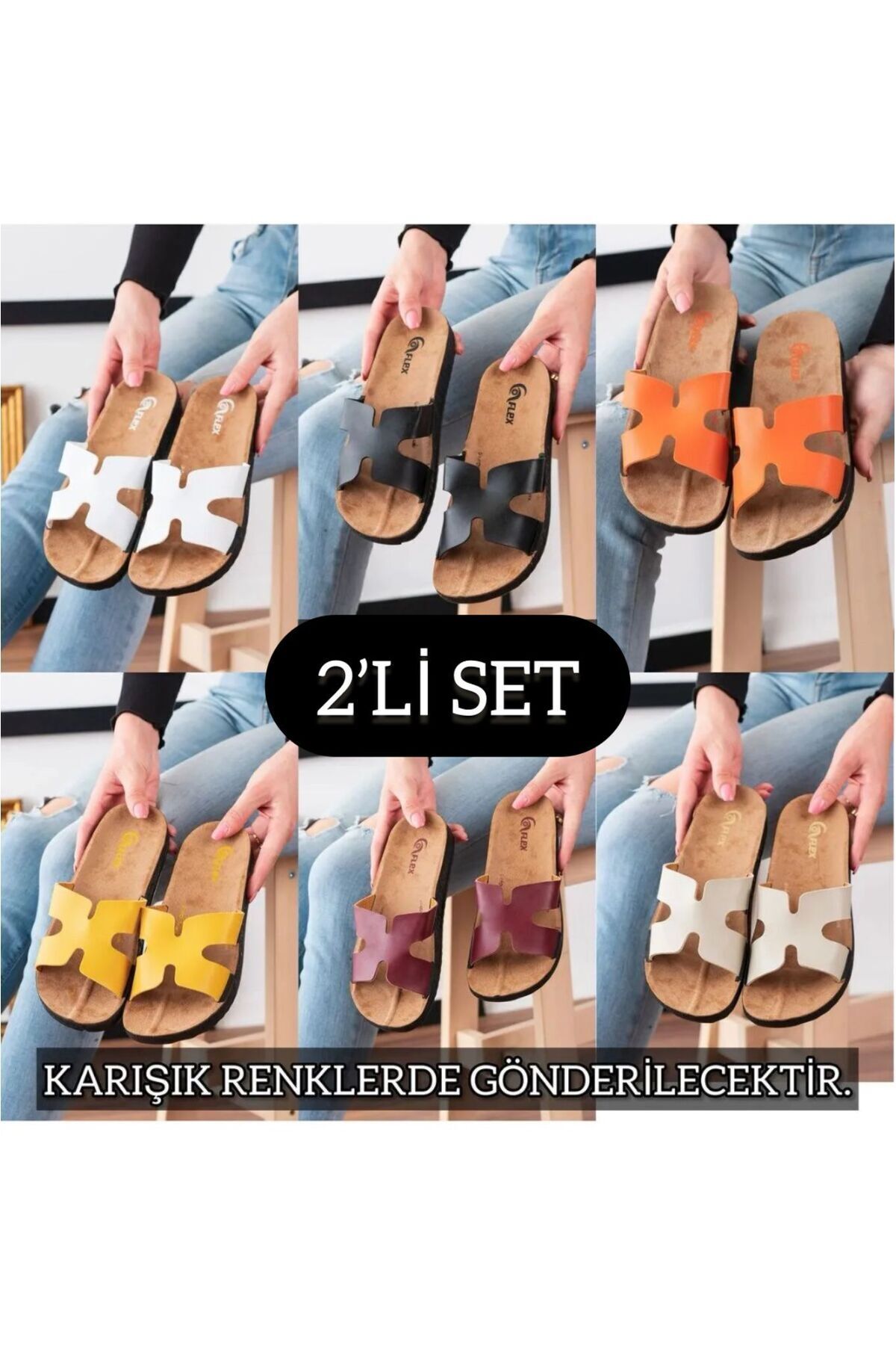 2'li Unisex Kaymaz Sokak Plaj Yazlık Gündelik terlik İKİLİ FLEX HERMES - 38