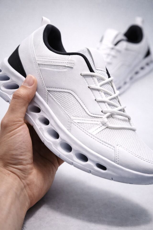 Erkek Beyaz Street Style Sneaker Hafif Esnek Taban Günlük Kullanım Spor Yürüyüş Ayakkabısı BEYAZ-SİYAH - 42