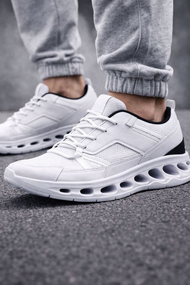 Erkek Beyaz Street Style Sneaker Hafif Esnek Taban Günlük Kullanım Spor Yürüyüş Ayakkabısı BEYAZ-SİYAH - 42