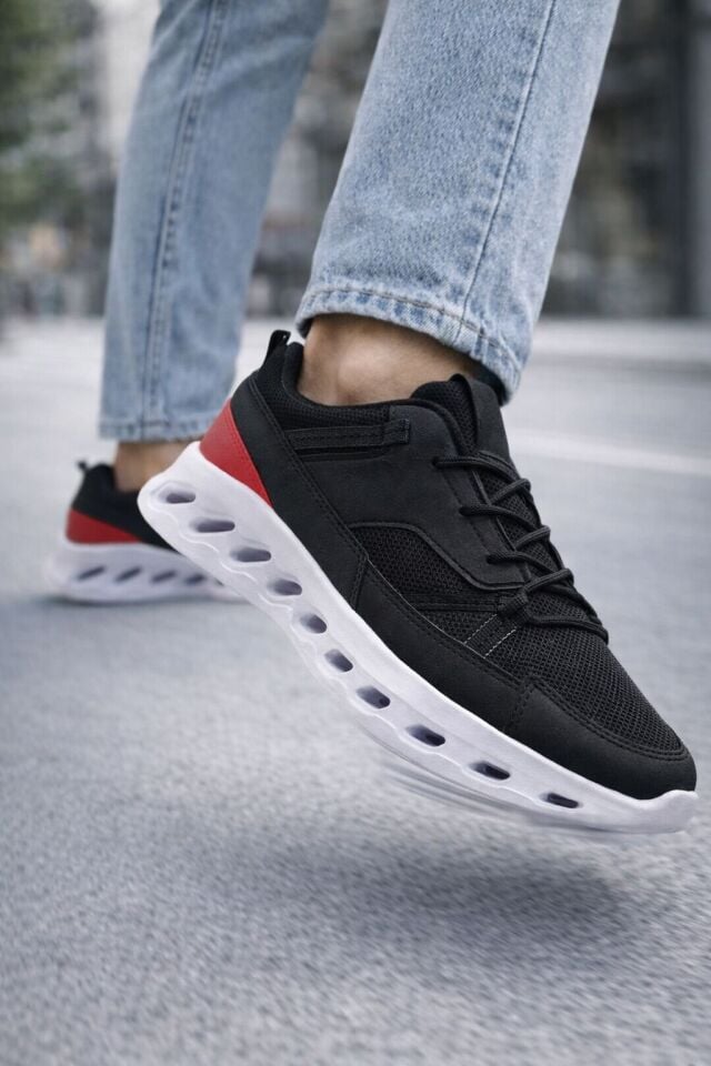 Erkek Beyaz Street Style Sneaker Hafif Esnek Taban Günlük Kullanım Spor Yürüyüş Ayakkabısı SİYAH-BEYAZ - 40