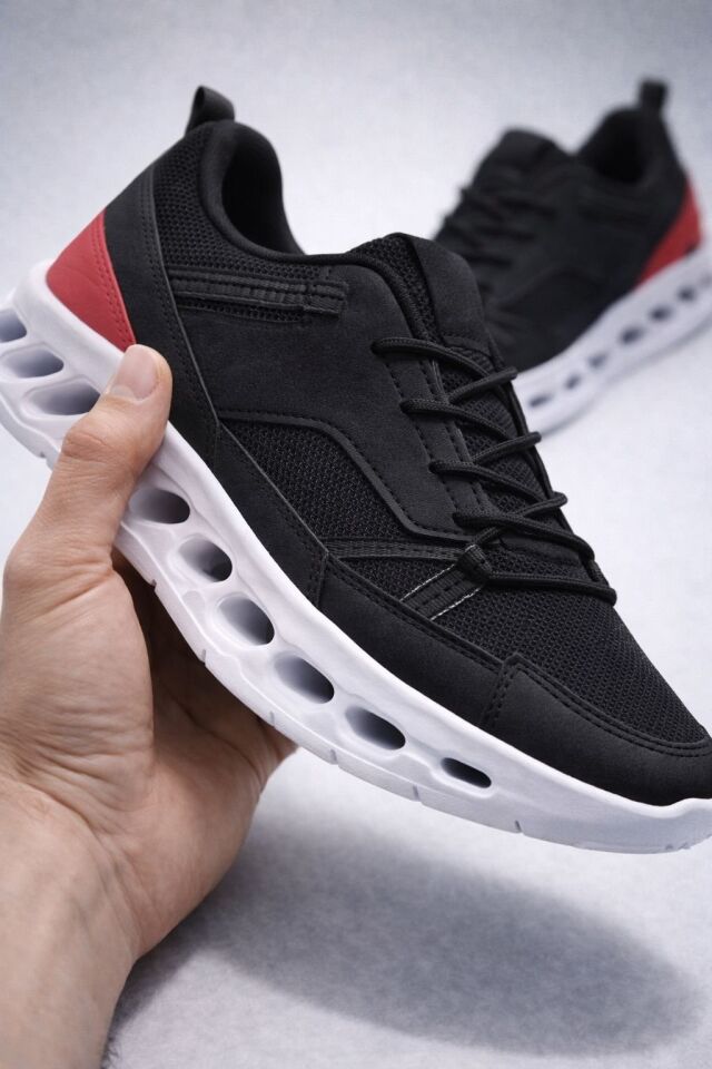 Erkek Beyaz Street Style Sneaker Hafif Esnek Taban Günlük Kullanım Spor Yürüyüş Ayakkabısı SİYAH-BEYAZ - 40
