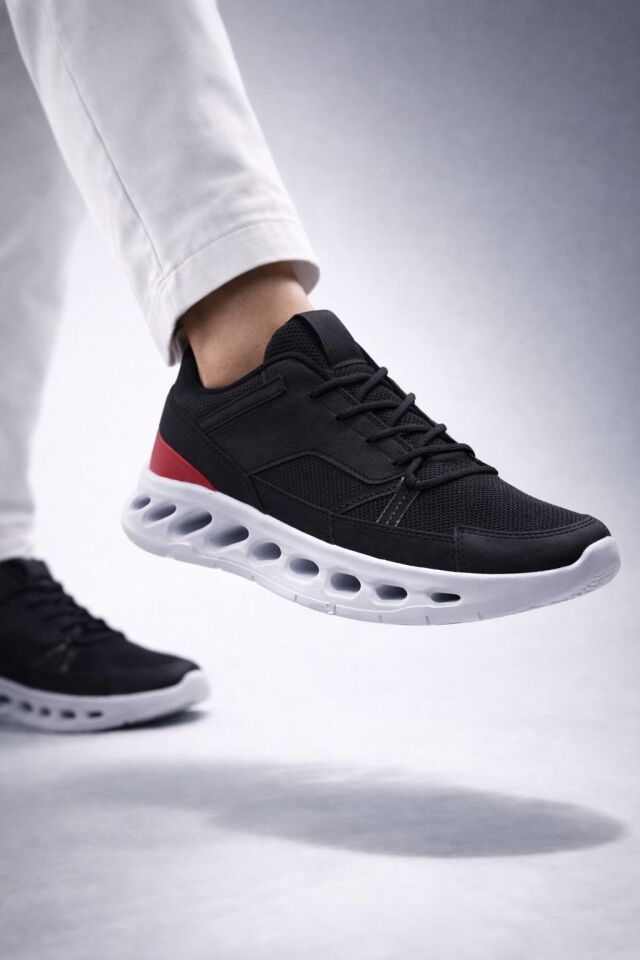 Erkek Beyaz Street Style Sneaker Hafif Esnek Taban Günlük Kullanım Spor Yürüyüş Ayakkabısı SİYAH-BEYAZ - 40