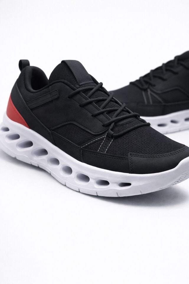 Erkek Beyaz Street Style Sneaker Hafif Esnek Taban Günlük Kullanım Spor Yürüyüş Ayakkabısı SİYAH-BEYAZ - 40