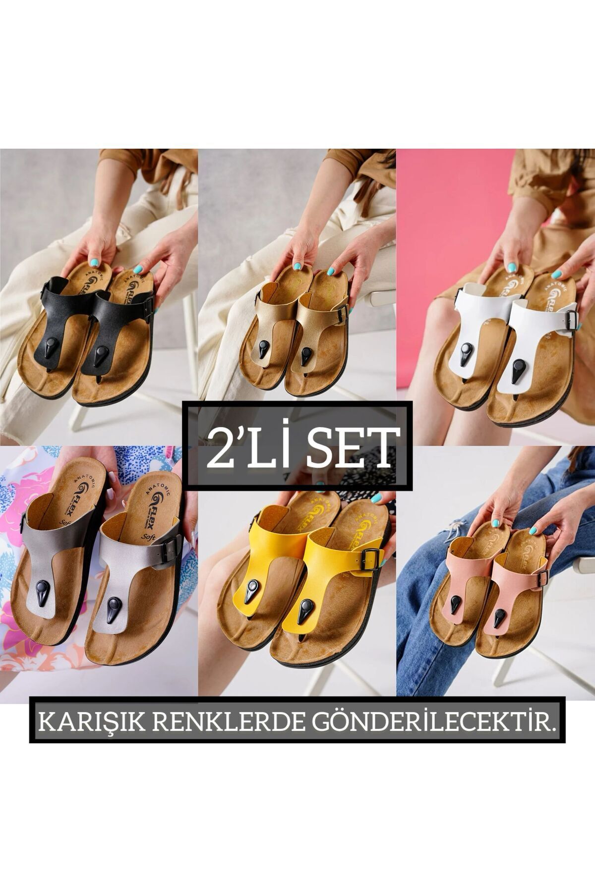 2'li Unisex Kaymaz Sokak Plaj Yazlık Gündelik terlik İKİLİ PARMAK ARASI - 37
