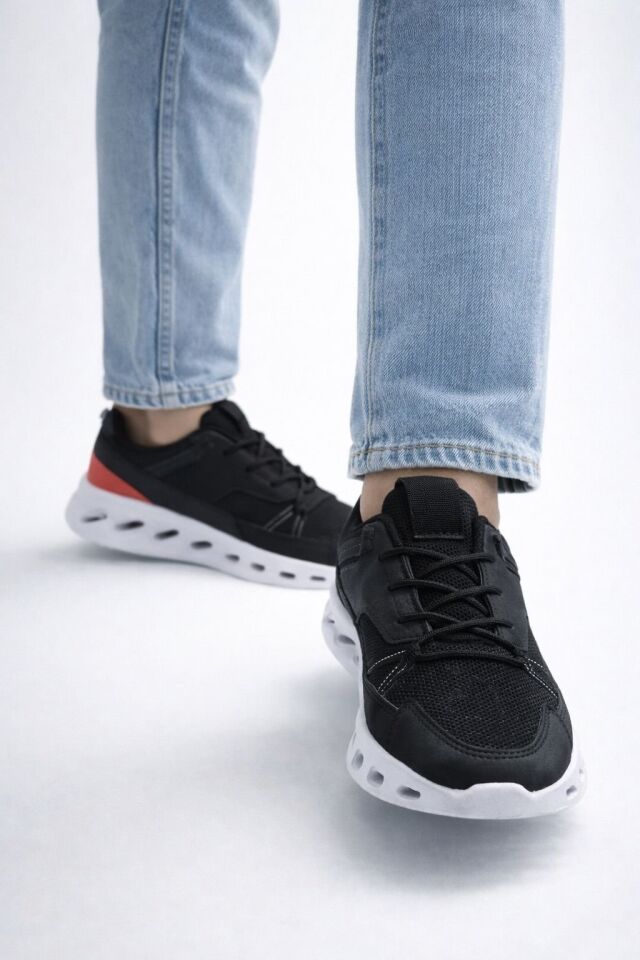 Erkek Beyaz Street Style Sneaker Hafif Esnek Taban Günlük Kullanım Spor Yürüyüş Ayakkabısı SİYAH-BEYAZ - 42