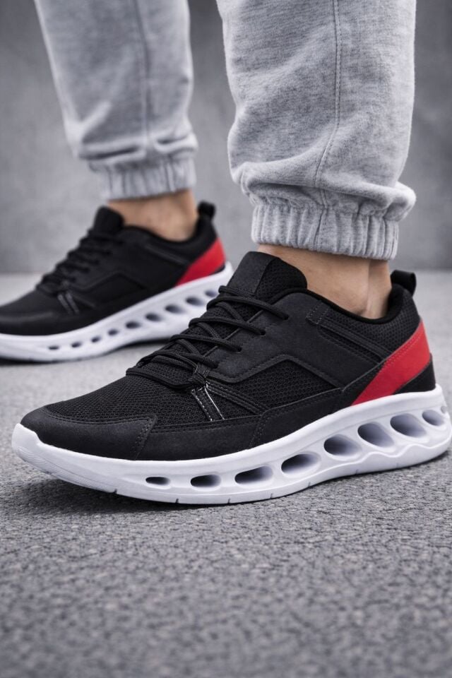 Erkek Beyaz Street Style Sneaker Hafif Esnek Taban Günlük Kullanım Spor Yürüyüş Ayakkabısı SİYAH-BEYAZ - 42