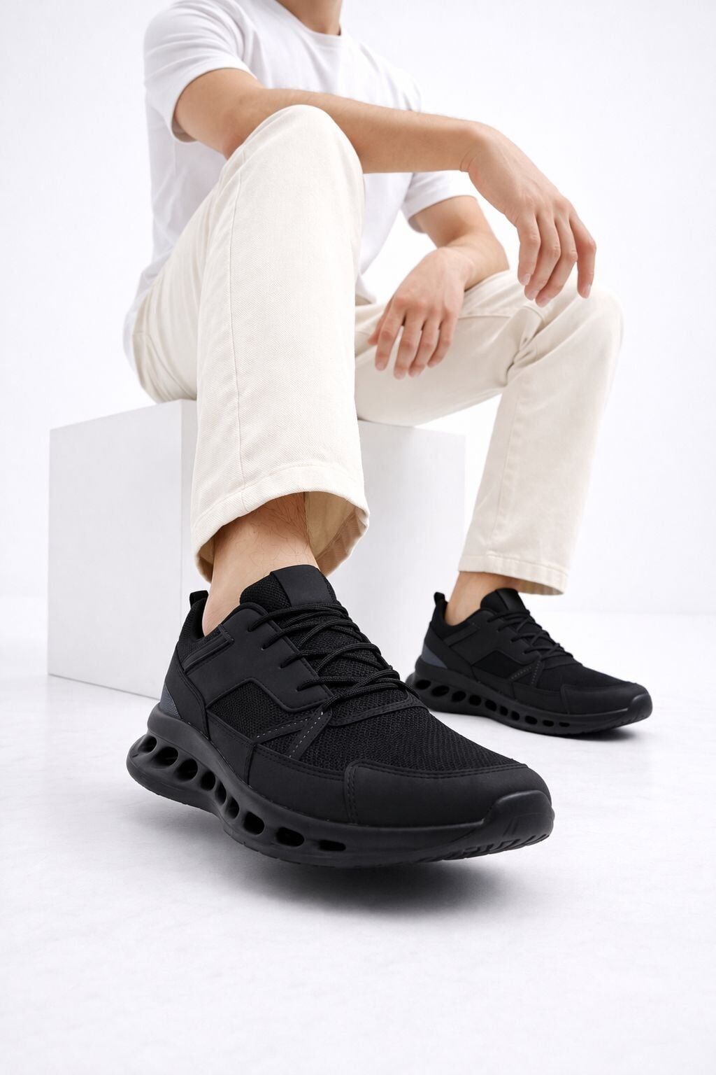 Erkek Beyaz Street Style Sneaker Hafif Esnek Taban Günlük Kullanım Spor Yürüyüş Ayakkabısı SİYAH-FÜME - 40
