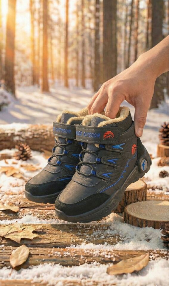 Kışlık Cırt Cırtlı Anatomik Taban Çocuk Rahat Bot Günlük Rahat Hafif Esnek Çocuk Bot GRİ - 34