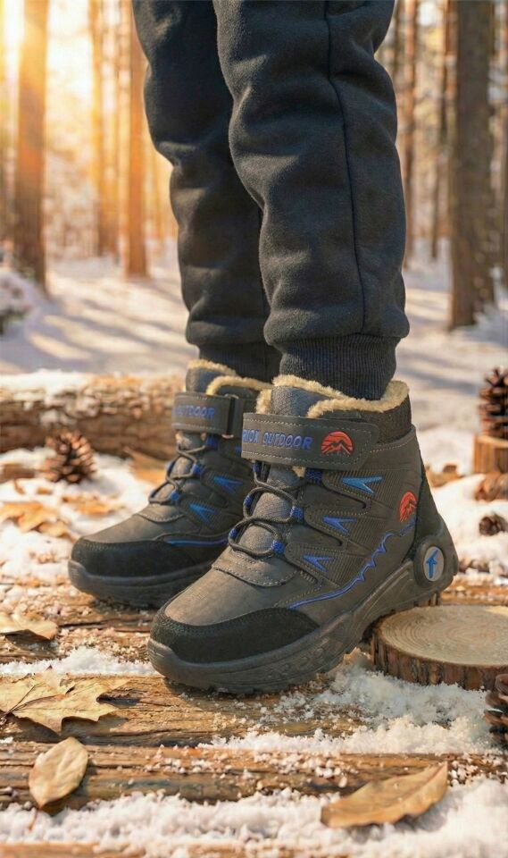 Kışlık Cırt Cırtlı Anatomik Taban Çocuk Rahat Bot Günlük Rahat Hafif Esnek Çocuk Bot GRİ - 34