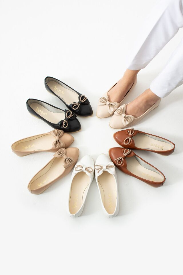 Kadın Kurdele Detaylı Sivri Burun Şık  Babet BEYAZ - 40