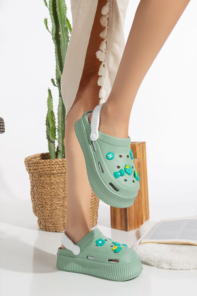 Unisex Yüksek Tabanlı Deniz Sabo Doktor Hemşire Hastane Comfort Sandalet Unisex PETROL YEŞİLİ - 36