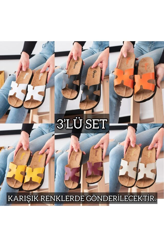 3'lü Kadın Kaymaz Sokak Plaj Banyo Yazlık Gündelik Terlik ÜÇLÜ FLEX HERMES - 37