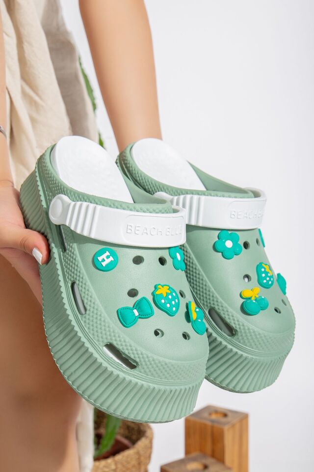 Unisex Yüksek Tabanlı Deniz Sabo Doktor Hemşire Hastane Comfort Sandalet Unisex PETROL YEŞİLİ - 39