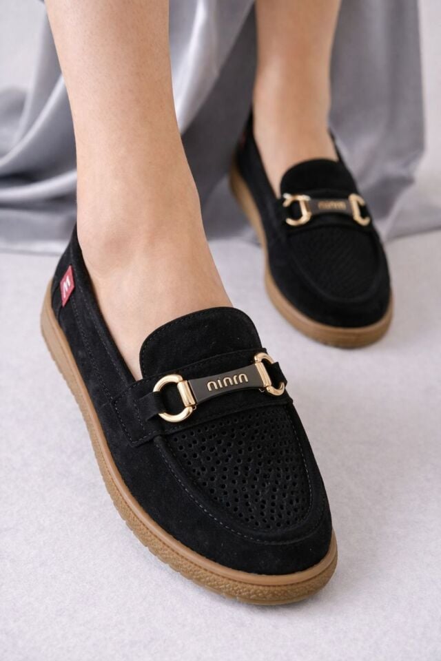 Nima Delikli Süet Gold Aksesuarlı Kadın Wanetti Günlük Rahat Ortapedik Taban Ayakkabı Nima Delikli Süet Gold Aksesuarlı Kadın Wanetti Günlük Rahat Ortapedik Taban Ayakkabı