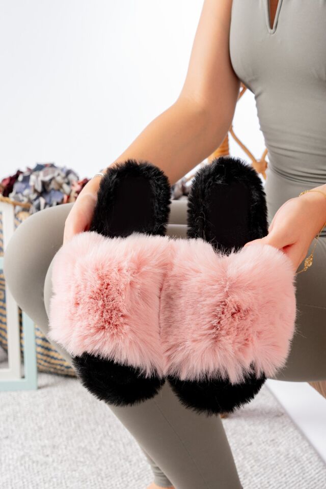 Kadın Peluş Ev Terliği Peluş Ev Terliği Yazlık-Mevsimlik ev terliği Tüylü terlik PUDRA - 38