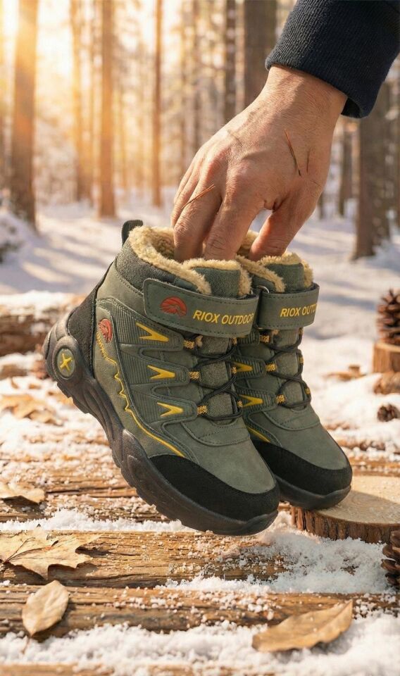 Kışlık Cırt Cırtlı Anatomik Taban Çocuk Rahat Bot Günlük Rahat Hafif Esnek Çocuk Bot HAKİ - 33