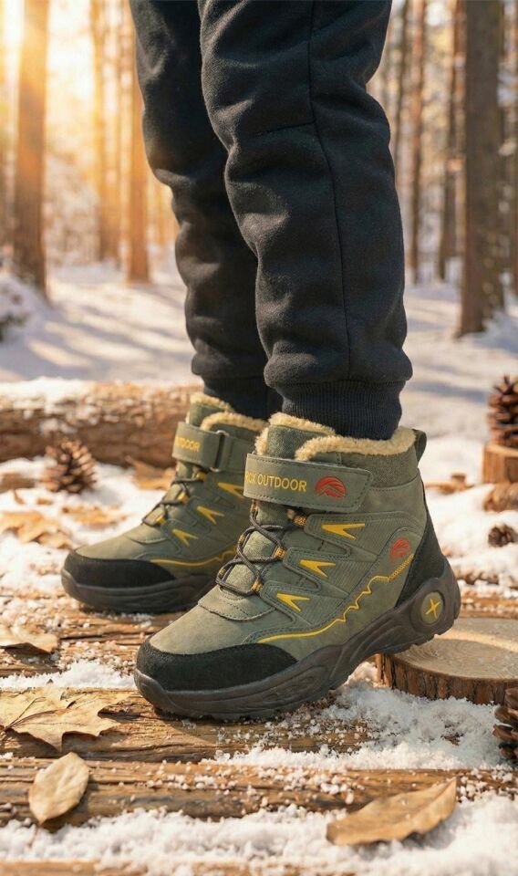 Kışlık Cırt Cırtlı Anatomik Taban Çocuk Rahat Bot Günlük Rahat Hafif Esnek Çocuk Bot HAKİ - 33