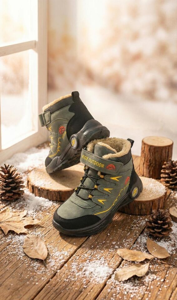 Kışlık Cırt Cırtlı Anatomik Taban Çocuk Rahat Bot Günlük Rahat Hafif Esnek Çocuk Bot HAKİ - 33