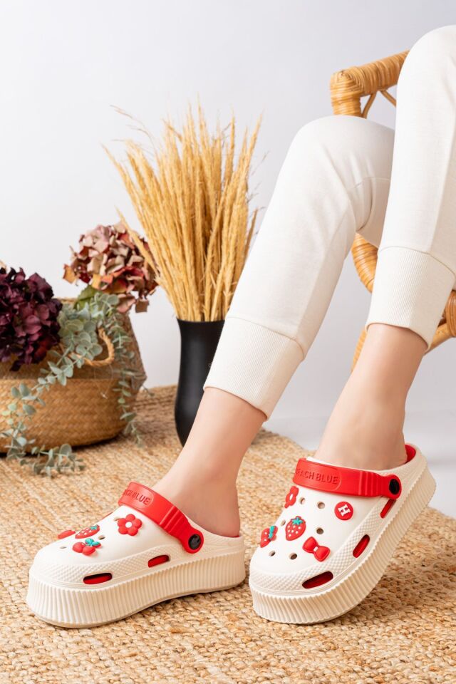 Unisex Yüksek Tabanlı Deniz Sabo Doktor Hemşire Hastane Comfort Sandalet Unisex VANİLYA KIRMIZI - 40