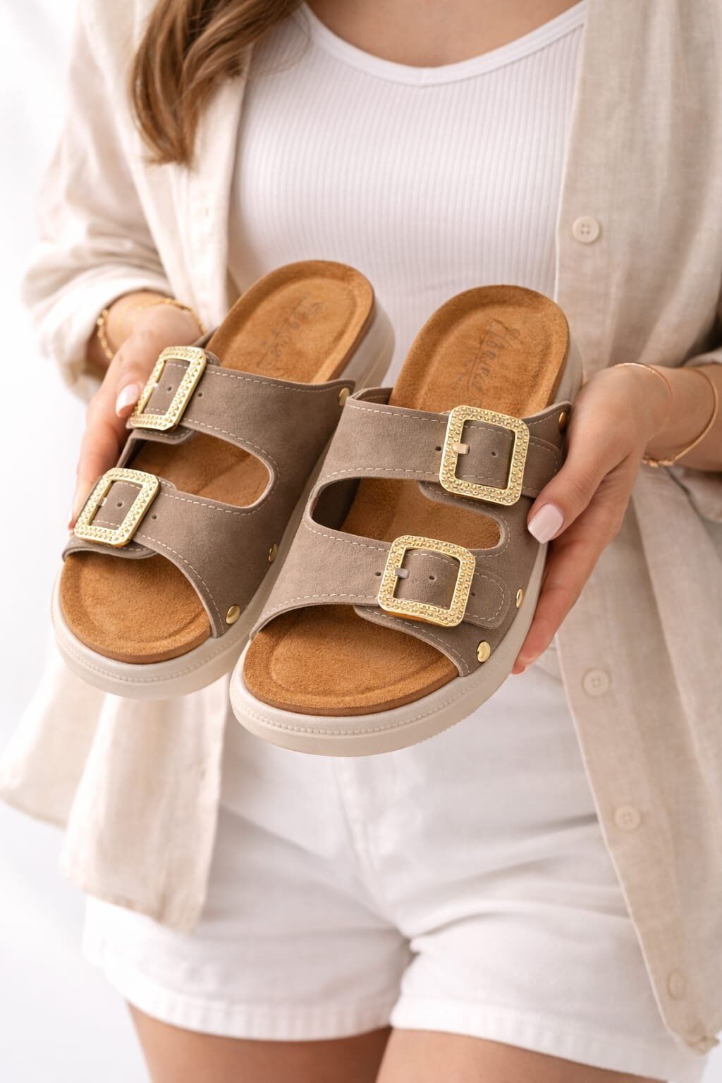 Kadın Çift Tokalı Anatomik- Ortopedik Günlük Terlik - Rahat Taban VİZON - 38