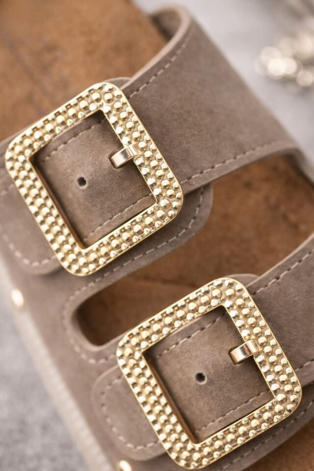 Kadın Çift Tokalı Anatomik- Ortopedik Günlük Terlik - Rahat Taban VİZON - 38