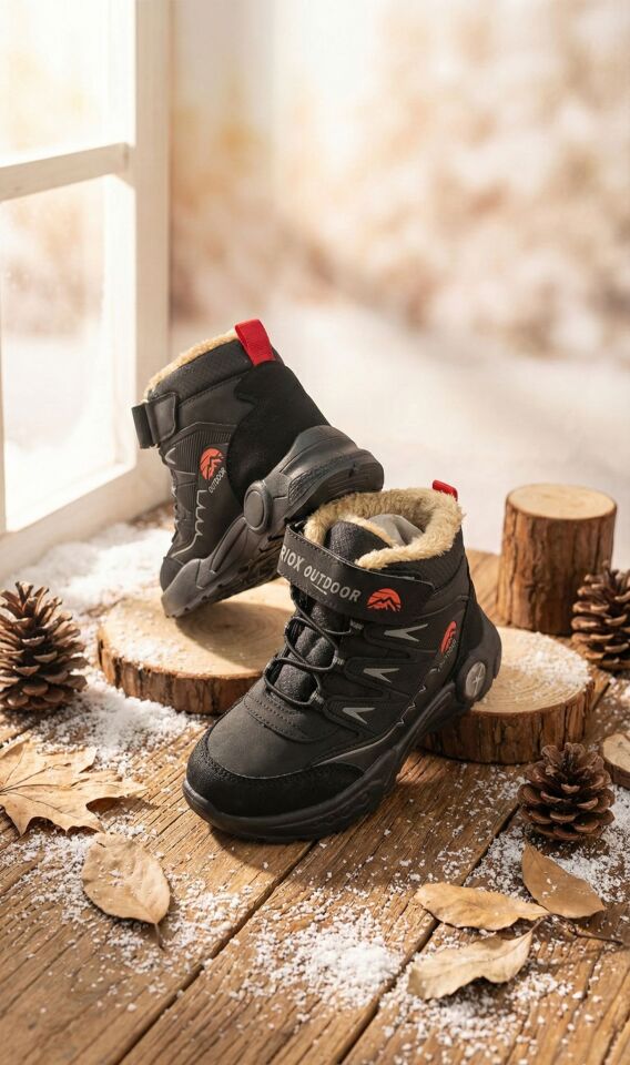 Kışlık Cırt Cırtlı Anatomik Taban Çocuk Rahat Bot Günlük Rahat Hafif Esnek Çocuk Bot SİYAH - 34