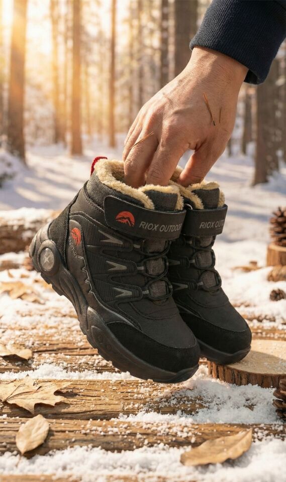 Kışlık Cırt Cırtlı Anatomik Taban Çocuk Rahat Bot Günlük Rahat Hafif Esnek Çocuk Bot SİYAH - 34