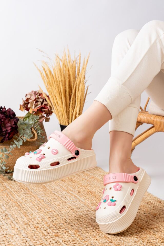 Unisex Yüksek Tabanlı Deniz Sabo Doktor Hemşire Hastane Comfort Sandalet Unisex VANİLYA PUDRA - 40