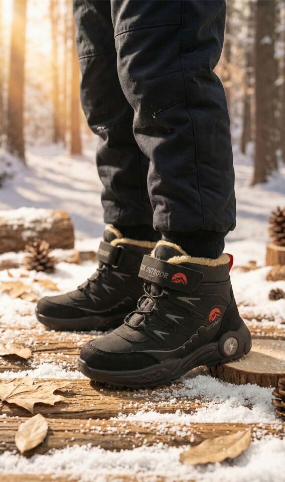 Kışlık Cırt Cırtlı Anatomik Taban Çocuk Rahat Bot Günlük Rahat Hafif Esnek Çocuk Bot SİYAH - 33