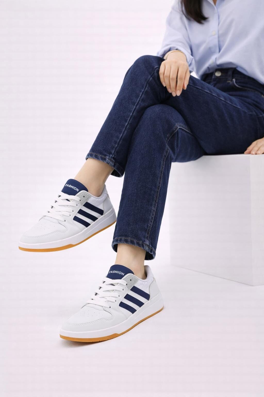 Unısex Modern Fileli Sneaker Tasarım Hafif Air Taban Günlük Rahat Yumuşak Yürüyüş Spor Ayakkabı BEYAZ İNDİGO - 40