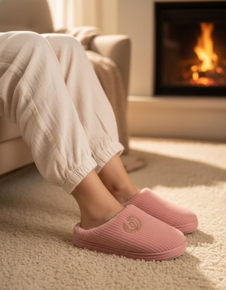 Unisex Nakışlı Kadife Ev Terliği PUDRA - 38-39