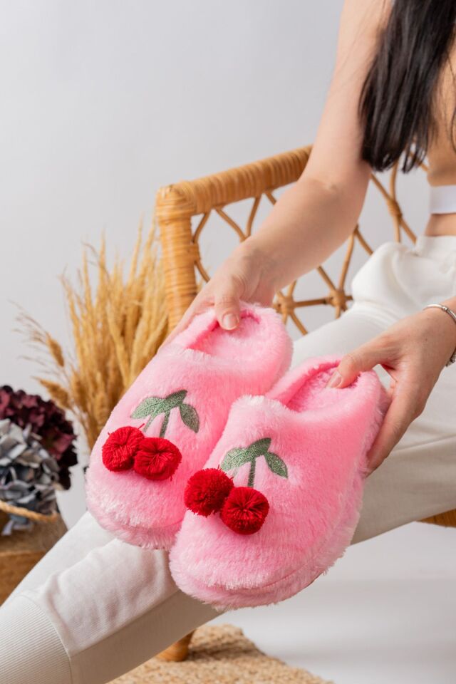Kadın Ev Terliği Kirazlı Ev Terliği Kışlık ŞEKER PEMBE - 40