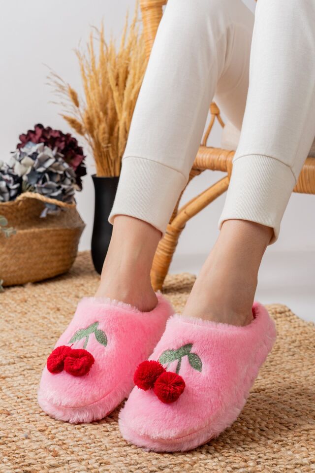 Kadın Ev Terliği Kirazlı Ev Terliği Kışlık ŞEKER PEMBE - 38