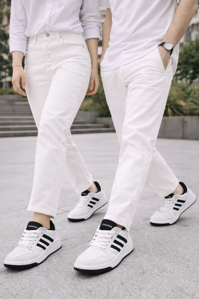 Unısex Modern Fileli Sneaker Tasarım Hafif Air Taban Günlük Rahat Yumuşak Yürüyüş Spor Ayakkabı BEYAZ-SİYAH - 40