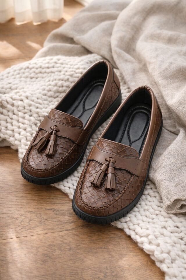 Kadın Örgü Desenli Püsküllü Rahat Comfort Loafer