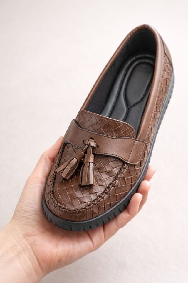 Kadın Örgü Desenli Püsküllü Rahat Comfort Loafer