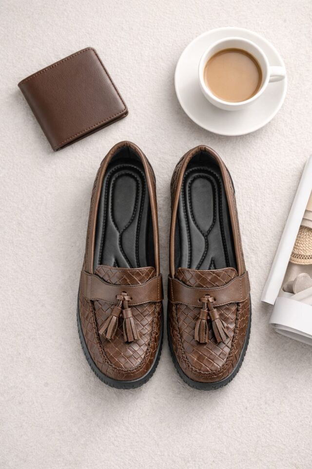 Kadın Örgü Desenli Püsküllü Rahat Comfort Loafer
