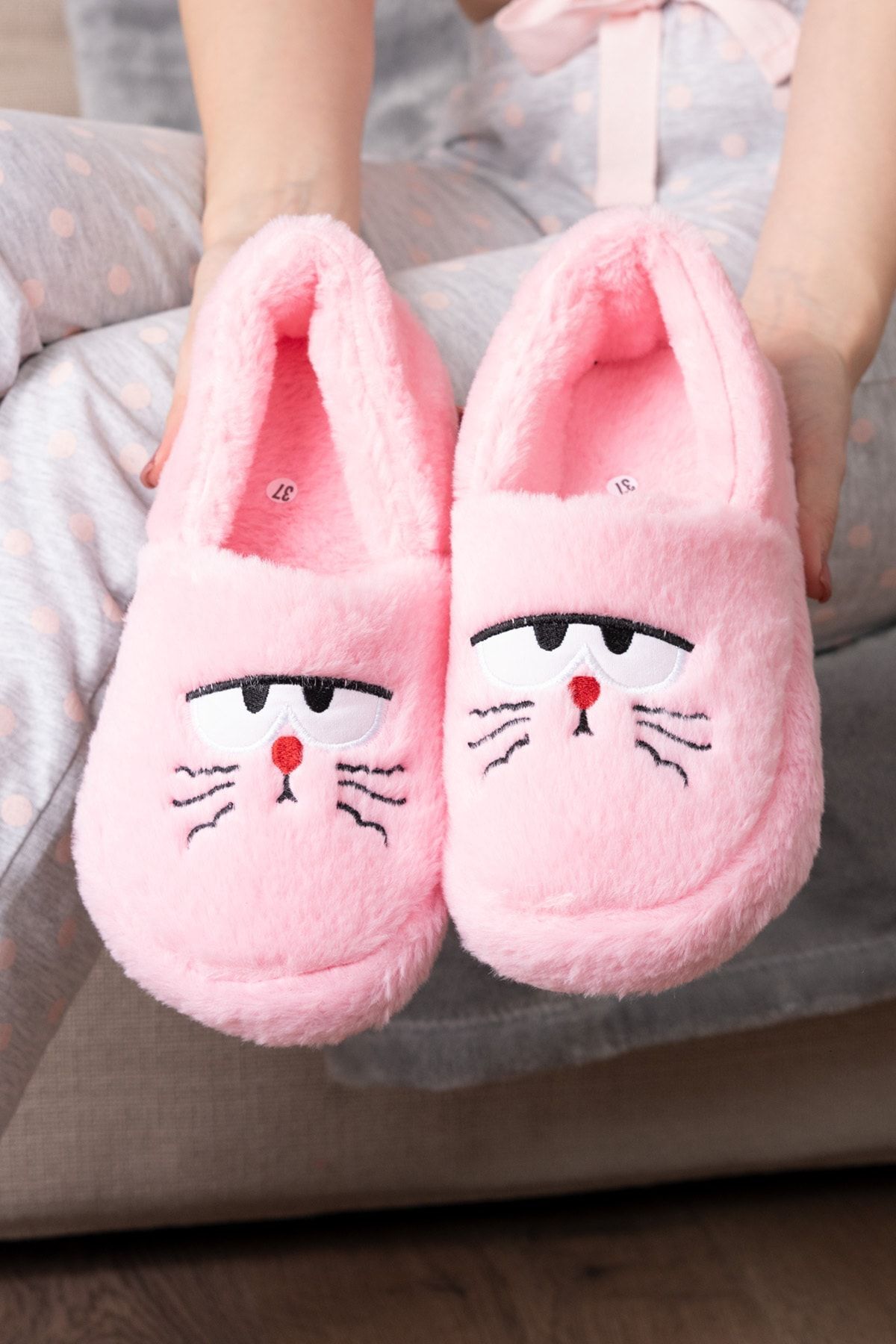 Kedi Desenli Kadın Ev Panduf Ev Botu PUDRA - 39