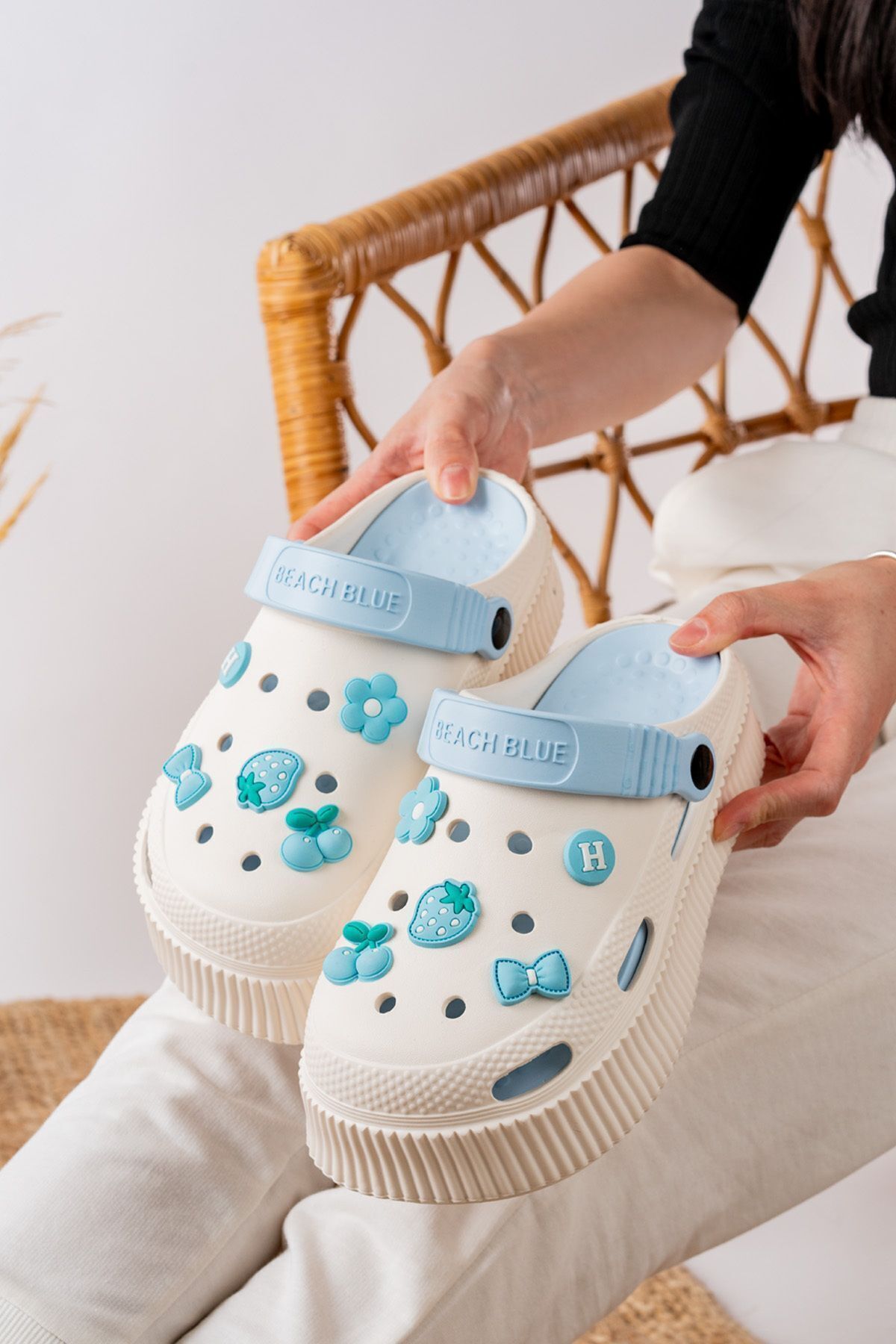 Unisex Yüksek Tabanlı Deniz Sabo Doktor Hemşire Hastane Comfort Sandalet Unisex VANİLYA MAVİ - 36