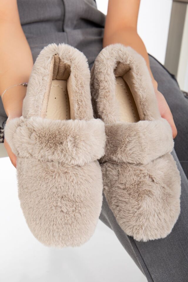 Yumuşak Peluş Kadın Ev Babeti Ses Yapmaz Hafif Taban Panduf KÜL - 38