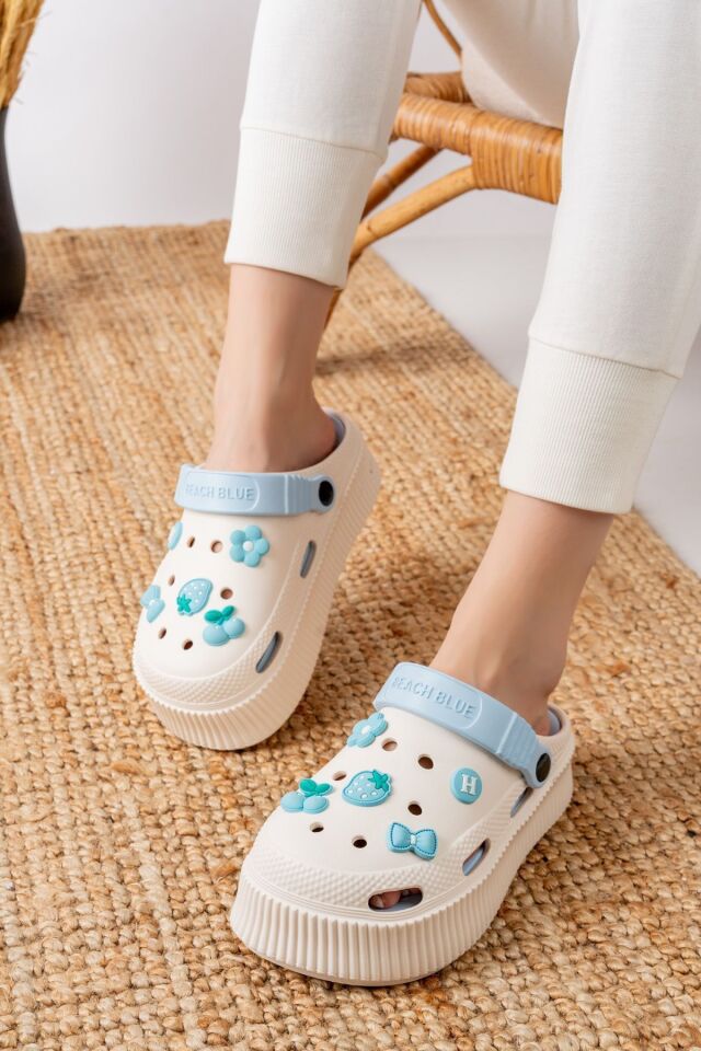 Unisex Yüksek Tabanlı Deniz Sabo Doktor Hemşire Hastane Comfort Sandalet Unisex VANİLYA MAVİ - 37