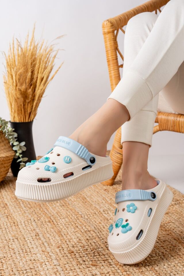 Unisex Yüksek Tabanlı Deniz Sabo Doktor Hemşire Hastane Comfort Sandalet Unisex VANİLYA MAVİ - 37