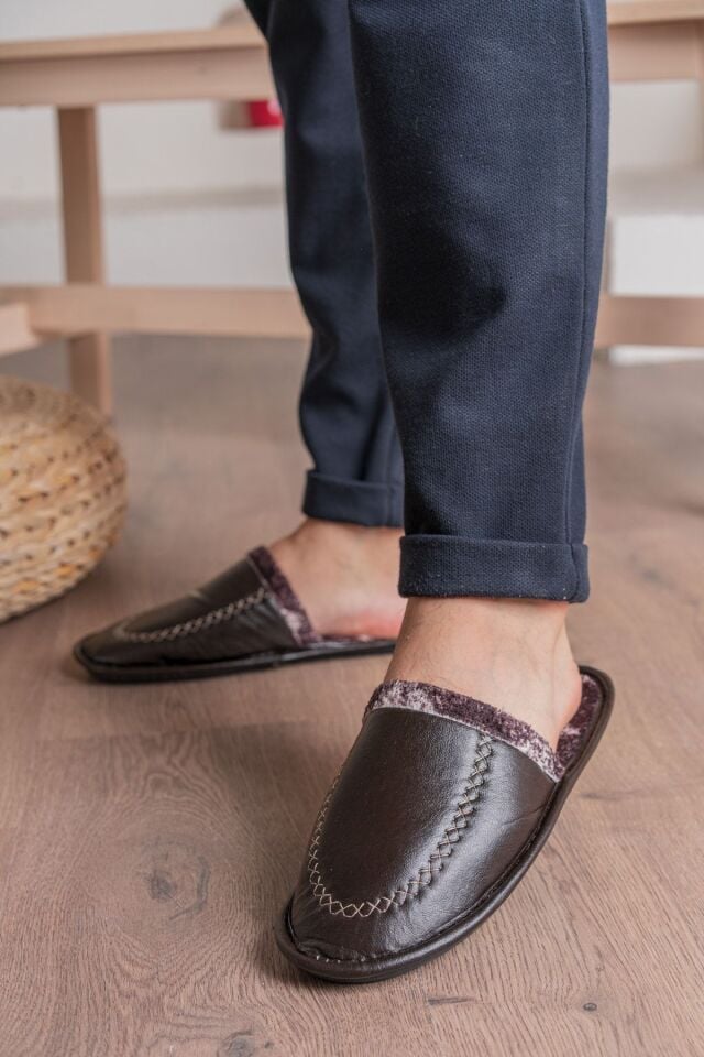 3'lü Kışlık Ev Terliği Kışlık Deri Terlik Misafir Terliği Çeyiz Bohça Terliği