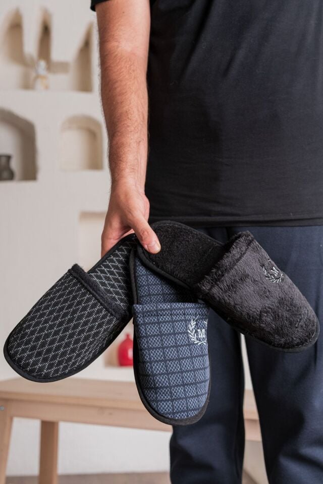 3'lü Kışlık Ev Terliği Kışlık Deri Terlik Misafir Terliği Çeyiz Bohça Terliği