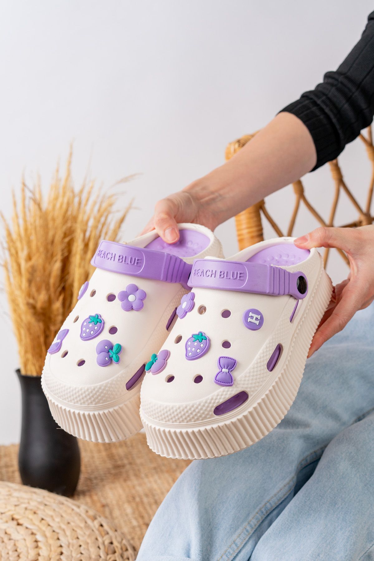 Unisex Yüksek Tabanlı Deniz Sabo Doktor Hemşire Hastane Comfort Sandalet Unisex VANİLYA MOR - 40