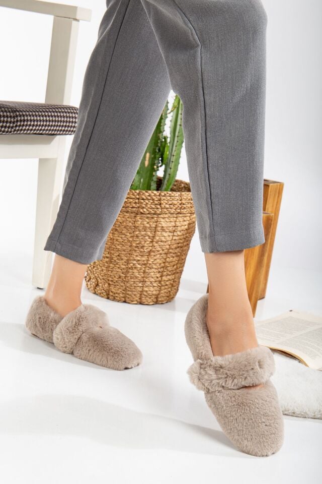 Yumuşak Peluş Kadın Ev Babeti Ses Yapmaz Hafif Taban Panduf KÜL - 40