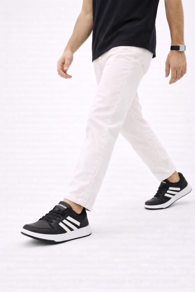 Unısex Modern Fileli Sneaker Tasarım Hafif Air Taban Günlük Rahat Yumuşak Yürüyüş Spor Ayakkabı SİYAH-BEYAZ - 40